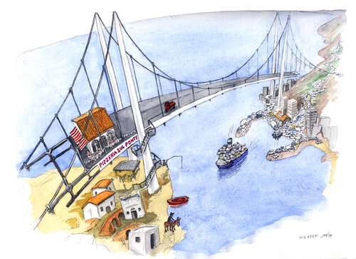 Cartoon: Il ponte (medium) by Niessen tagged italy,sicily,bridge,broken,traffic