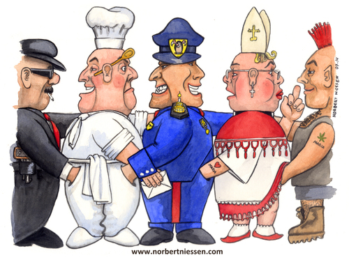 Cartoon: nostra cosa vostra (medium) by Niessen tagged mafia,cuoco,poliziotto,prete,punk,tasca,busta