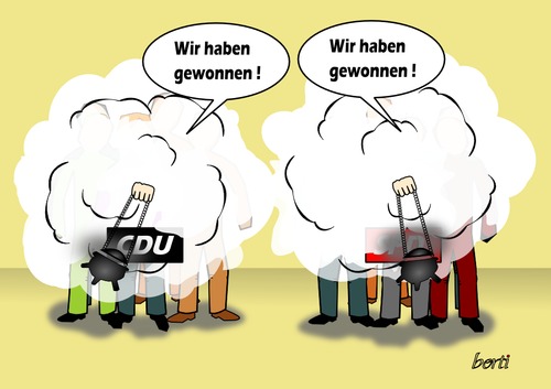 Cartoon: Selbstbeweihräucherung (medium) by berti tagged kanzlerduell,weihrauch,merkel,steinbrück,inkscape