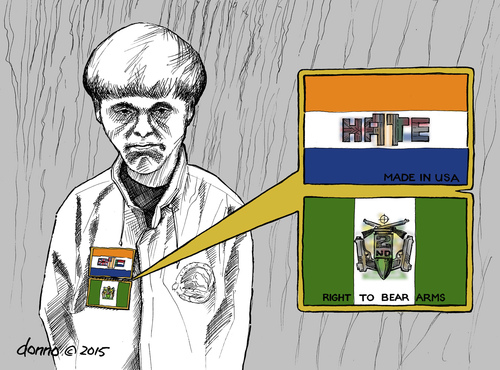 Cartoon: Badges of Dylann Roof (medium) by donno tagged dylann,roof,old,south,african,flag,rhodesia