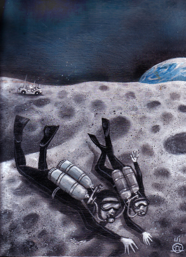 Cartoon: divers on the moon (medium) by drljevicdarko tagged divers,on,the,moon