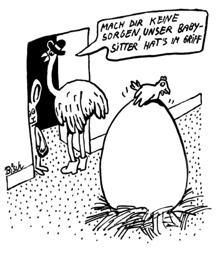 Cartoon: Babysitter am Osterfeiertag (medium) by BiSch tagged straußenei,ei,egg,ostern,easter,babysitter,huhn,strauß,ostrich,hase,ostern,ei,eier