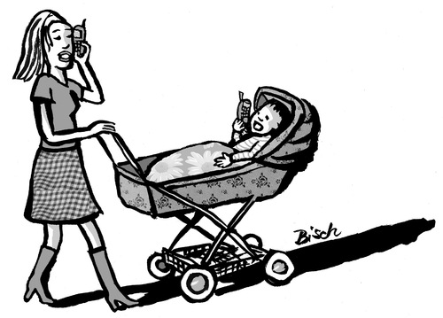 Cartoon: Handymama (medium) by BiSch tagged kind,baby,mobil,kommunikation,mama,handy
