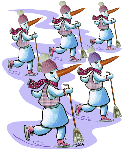 Cartoon: Invasion der Schneefrauen (medium) by BiSch tagged winter,schneemann,schneefrau,weihnachten,mütze,schlittschuh,besen,karotte,weihnachten,schneemann,schnee,illustration,schlittschuh,karotte