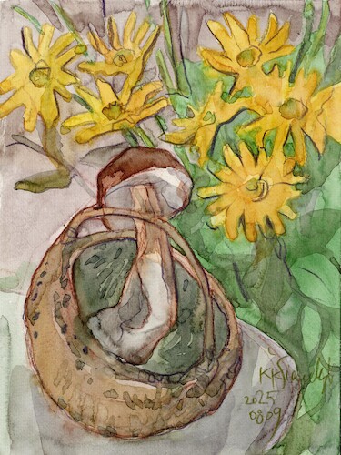 Cartoon: Basket with boletus (medium) by Kestutis tagged basket,korb,boletus,watercolor,kestutis,lithuania,art,kunst