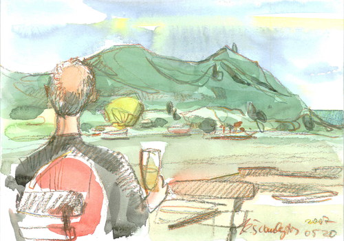 Cartoon: BONN. RHEIN. SIEBENGEBIRGE (medium) by Kestutis tagged germany,deutschland,bier,skizze,rhein,boon,sketch,watercolor
