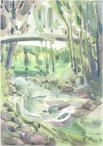 Cartoon: Bridge (medium) by Kestutis tagged watercolor,bridge,creek,nature,kestutis,lithuania,new,year