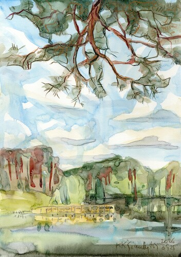 Cartoon: By the park pond (medium) by Kestutis tagged watercolor,art,summer,resort,kunst,kestutis,lithuania