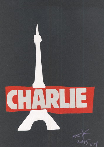 Cartoon: CHARLIE PARIS (medium) by Kestutis tagged islam,13,war,europpe,cartoon,tower,eiffel,lithuania,kestutis,france,nowember,attack,paris,charlie,terror,death