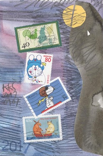 Cartoon: Die Bremer Stadtmusikanten (medium) by Kestutis tagged bremen,musician,donkey,dog,cat,hen,rooster,cook,grimm,fairytale,esel,hund,katze,hahn,post,dada,postcarte,brifmarke,kestutis,lithuania