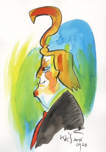 Cartoon: D.Trump. Big question (medium) by Kestutis tagged big,question,trump,clinton,usa,kestutis,lithuania