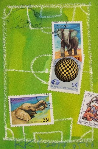 Cartoon: Elephant soccer and the judge (medium) by Kestutis tagged elephant,soccer,judge,kestutis,lithuania,dada,mail,art,postcard,football