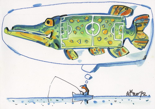 Cartoon: EURODREAM - 2012 (medium) by Kestutis tagged sport,pike,fishing,fussball,2012,football,soccer,fußball,dream,euro