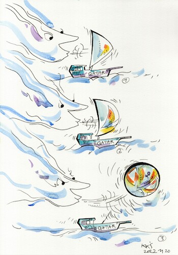 Cartoon: Fair wind! (medium) by Kestutis tagged fair,wind,ship,sail,soccer,kestutis,lithuania,qatar,world,cup,ball,match,fifa,dhow,new,official,arabia,football