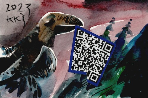 Cartoon: Found information (medium) by Kestutis tagged bird,found,information,kestutis,lithuania,dada,postcard