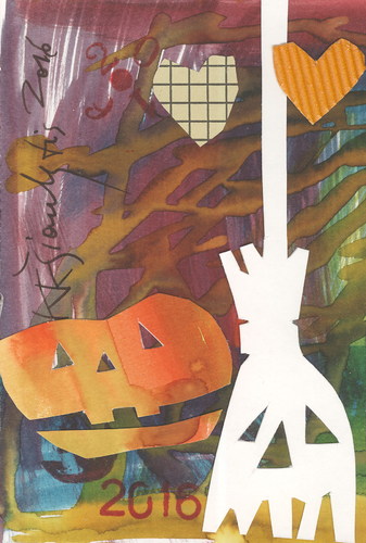 Cartoon: Halloween love story (medium) by Kestutis tagged dada,postcard,pumpkin,broom,kestutis,lithuania,halloween,love,story