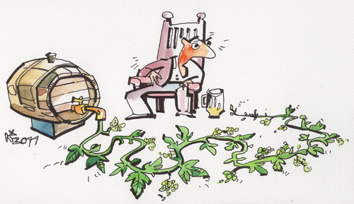 Cartoon: Humulus lupulus - Hop (medium) by Kestutis tagged accident,experince,happening,lithuania,kestutis,incident,event,oktoberfest,foam,bier,bar,pub,beer