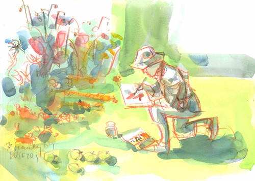 Cartoon: Künstlerin und Aquarell. Sommer (medium) by Kestutis tagged lithuania,siaulytis,kestutis,summer,sommer,aquarell,watercolor,painting,art,kunst