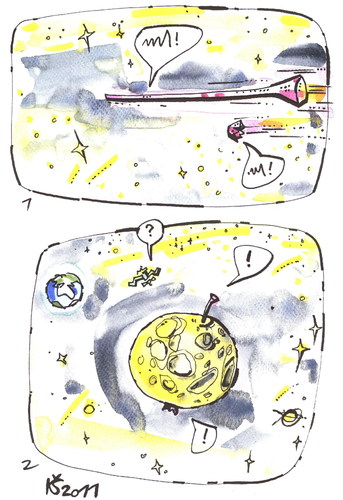Cartoon: LANDING ON THE MOON (medium) by Kestutis tagged space,universe,cosmos,moon,earth,spaceships,stars,conquest,apple