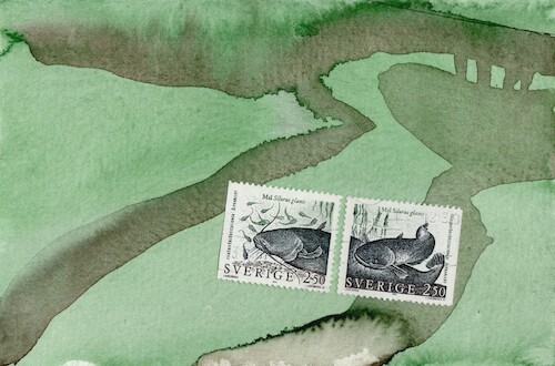 Cartoon: Memories of an Angler (medium) by Kestutis tagged memorie,angler,briefmarke,fish,kestutis,lithuania,dada,postcard