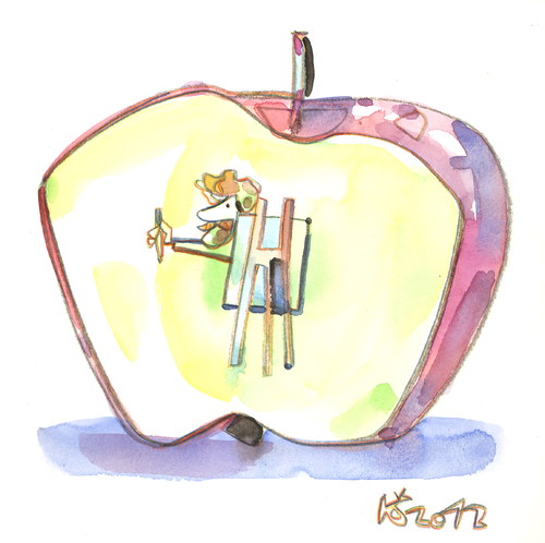 Cartoon: Montmartre apple (medium) by Kestutis tagged lithuania,siaulytis,kestutis,tree,künstler,apple,woman,man,montmartre,art,kunst
