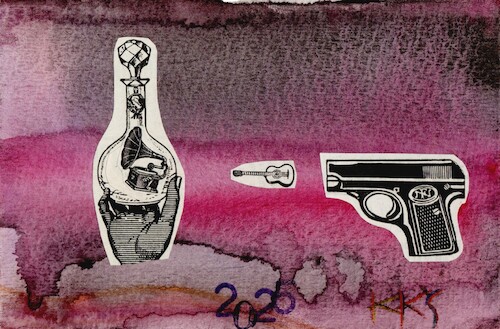Cartoon: Musical conflict (medium) by Kestutis tagged dada,postcard,music,guitar,gun,art,kunst,conflikt,kestutis,lithuania