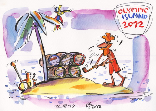 Cartoon: OLYMPIC ISLAND. Closing (medium) by Kestutis tagged kestutis,summer,2012,london,ceremony,closing,sport,palm,ocean,island,olympic,siaulytis,lithuania,desert