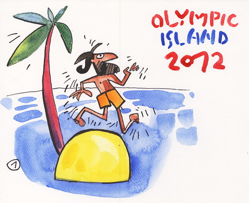 Cartoon: OLYMPIC ISLAND. Marathon (medium) by Kestutis tagged lithuania,siaulytis,kestutis,summer,2012,palm,ocean,strip,london,sport,greece,athletics,marathon,island,olympic,desert