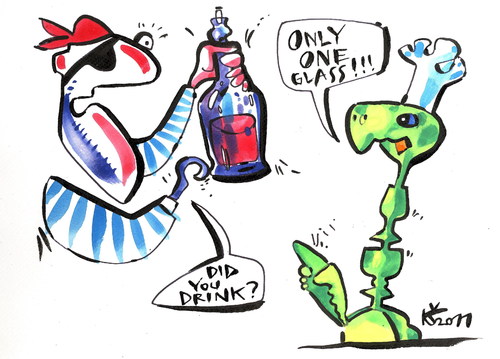 Cartoon: ONE GLASS (medium) by Kestutis tagged glass,pirates,adventure,happening,cook,turtle,rum