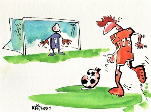 Cartoon: Penalty shot (medium) by Kestutis tagged penalty,shot,kestutis,lithuania,ball,boxing,glove,elfmeterschießen,europameisterschaft,uefa,euro,football,soccer,referee