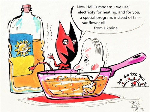 Cartoon: Putin in Hell (medium) by Kestutis tagged putin,hell,war,russia,ukraine,kestutis,lithuania,sunflower