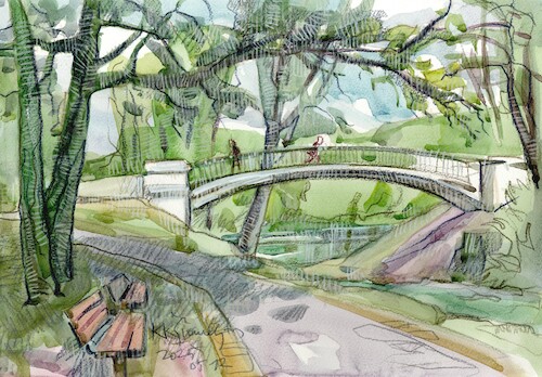 Cartoon: Resort town. Druskininkai 2 (medium) by Kestutis tagged resort,town,art,kunst,kestutis,lithuania,watercolor,druskininkai,sketch