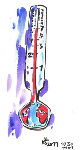Cartoon: SEVEN BILLION - GLOBAL WARMING (medium) by Kestutis tagged milliard,warming,global,people,world,thermometer,billion,seven