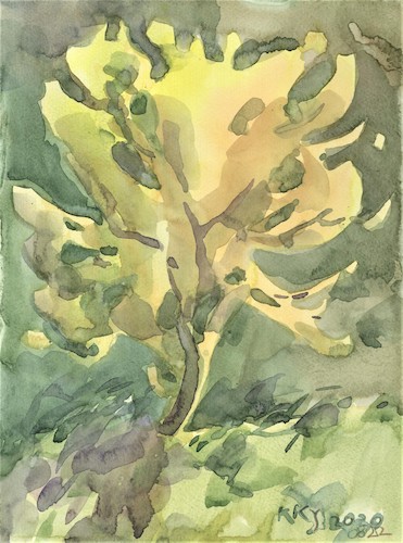 Cartoon: Summer etudes. Yellow tree (medium) by Kestutis tagged summer,etudes,yellow,tree,sketch,kestutis,lithuania,watercolor