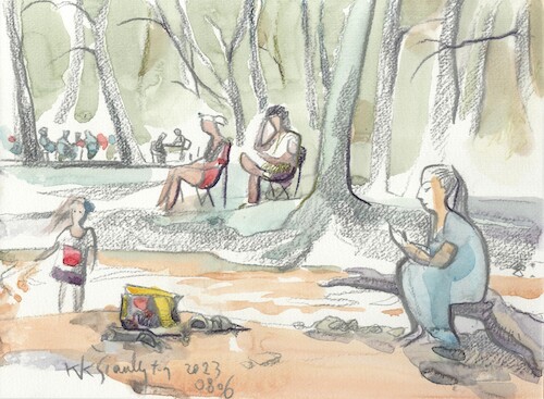 Cartoon: Sunday by the creek (medium) by Kestutis tagged aquasketch,sketch,summer,kestutis,lithuania,creek,sunday