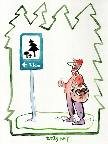 Cartoon: The driver is mushrooming (medium) by Kestutis tagged driver,mushroom,kestutis,lithuania,wald,forest,summer,autumn