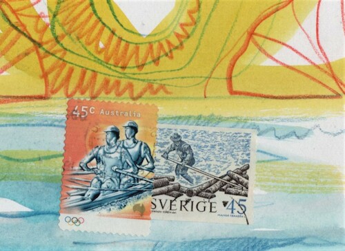 Cartoon: Three Men in a Boat (medium) by Kestutis tagged dada,postcard,writer,boat,men,dog,london,philately,england,kestutis,lithuania