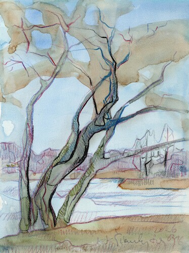 Cartoon: Today by the frozen lake (medium) by Kestutis tagged spring,watercolor,sketch,today,lake,frozen,art,kunst,kestutis,lithuania