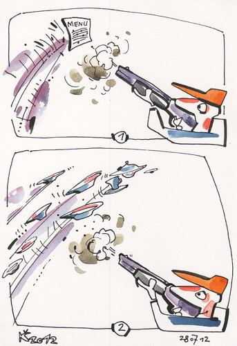 Cartoon: TRENCH SHOOTING (medium) by Kestutis tagged gewehr,rifle,summer,lithuania,kestutis,olympics,2012,london,sport,shooting,trench,menu