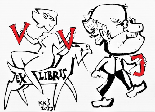 Cartoon: VALERIJONAS V. JUCYS. Exlibris (medium) by Kestutis tagged exlibris,nude,artist,art,kunst,kestutis,lithuania