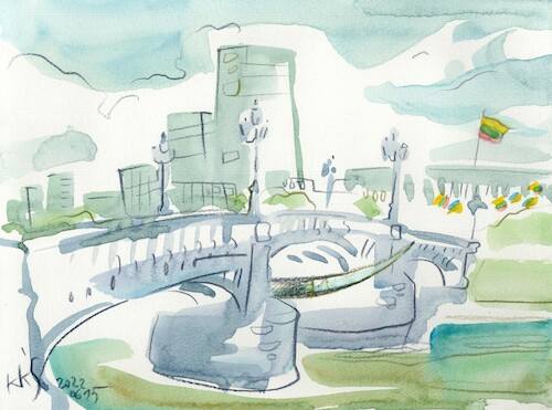 Cartoon: Vilnius in the summer 5 (medium) by Kestutis tagged bridge,sketch,vilnius,kestutis,lithuania,summer