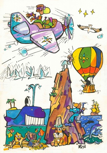 Cartoon: Voyage. Reise (medium) by Kestutis tagged voyage,journey,travel,trip,reise,kinder,children,kestutis,lithuania