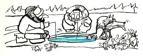 Cartoon: WOLF FISHING (medium) by Kestutis tagged kestutis,animal,wolf,winter,angler,fishing,ice,nature
