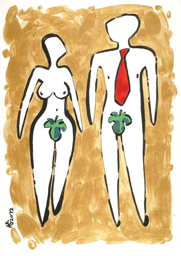 Cartoon: WOMAN AND MAN. EQUALITY (medium) by Kestutis tagged pay,work,woman,man,europe