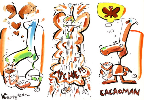 Cartoon: CACAOMAN (medium) by Kestutis tagged batman,schmetterling,butterfly,adventures,lithuania,siaulytis,kestutis,chef,turtle,animal,comic,kitchen,strip,man,cacao,pirate