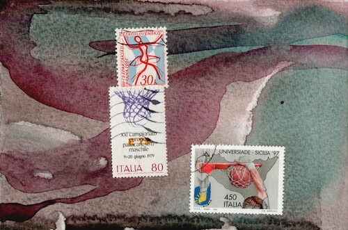 Cartoon: Dancing with a basketball net (medium) by Kestutis tagged dancing,basketball,net,dada,postcard,art,kunst,briefmarke,post,stamps,sports,kestutis,lithuania