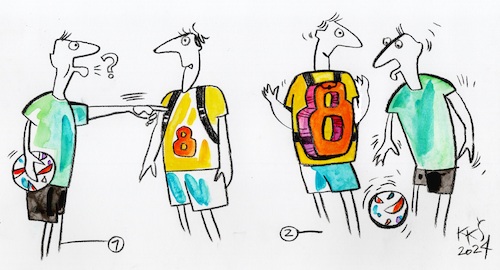 Cartoon: EURO 2024. The referee asked (medium) by Kestutis tagged euro2024,fußball,backpack,number,football,soccer,uefa,referee,kestutis,lithuania