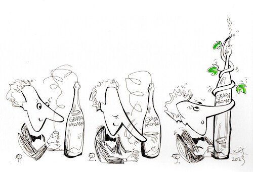 Cartoon: Grapa aromatica (medium) by Kestutis tagged grapa,alcohol,smell,grape,italy,kestutis,lithuania,holiday