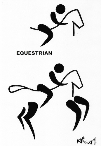 Cartoon: Interpretation of signs. Equestr (medium) by Kestutis tagged interpretation,horse,rider,equality,kestutis,lithuania,paris,2024,sports,olympi,gamesc,signs,equestrian