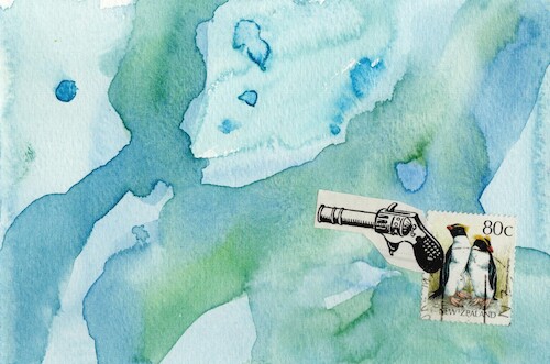 Cartoon: Start of the Winter Olympics (medium) by Kestutis tagged start,winter,penguin,stamp,briefmarke,gun,olympics,games,milan,cortina,snow,dada,postcard,kestutis,lithuania